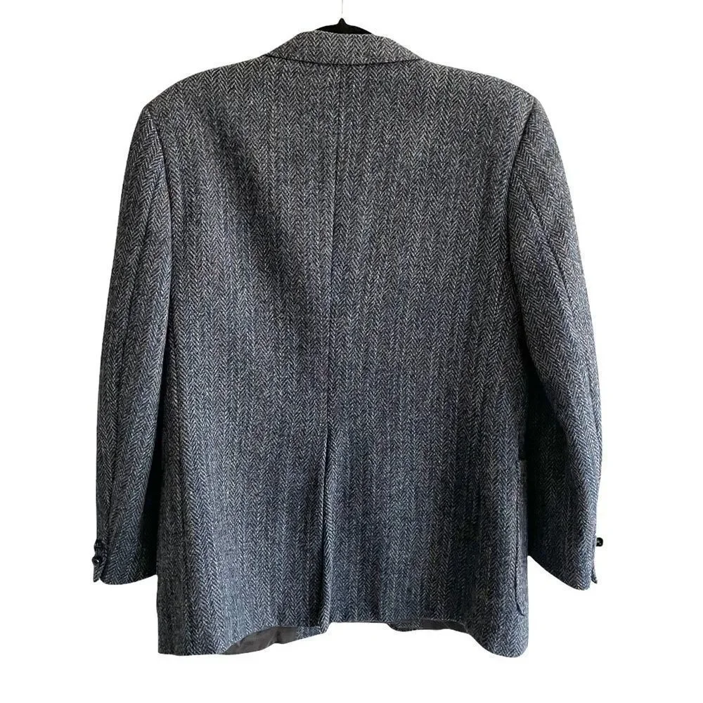 HARRIS TWEED Vintage Hand Woven Wool Blazer Navy Blue 40S - Picture 4 of 14